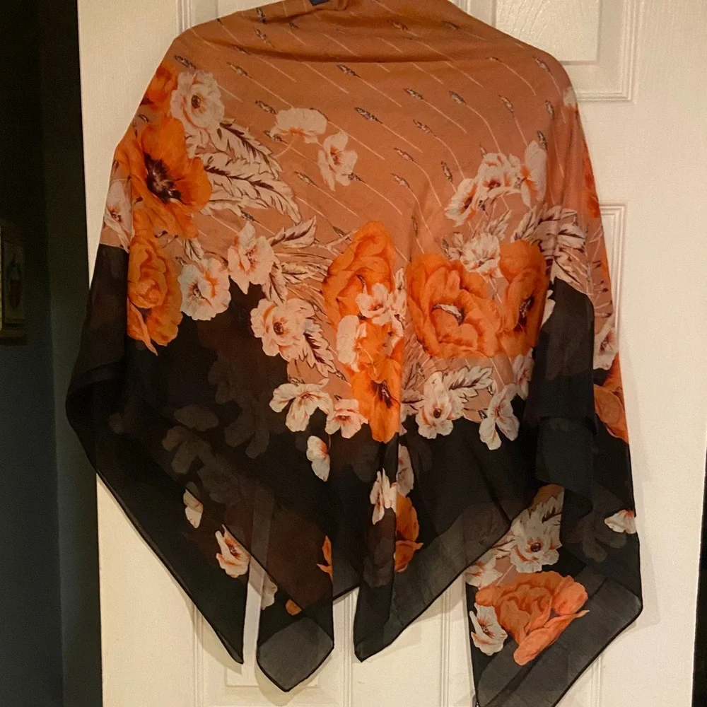 Floral Orange and Black Scarf - Picture 4 of 5